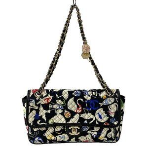 Auth CHANEL Baby Animals - Black White Multi Canvas Leather Shoulder Bag